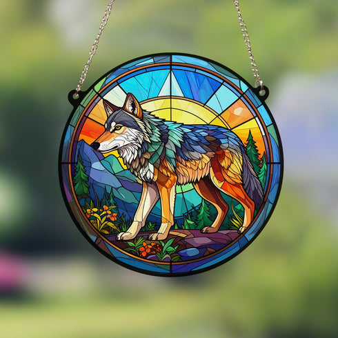 Wolf Stained Glass Effect Suncatcher